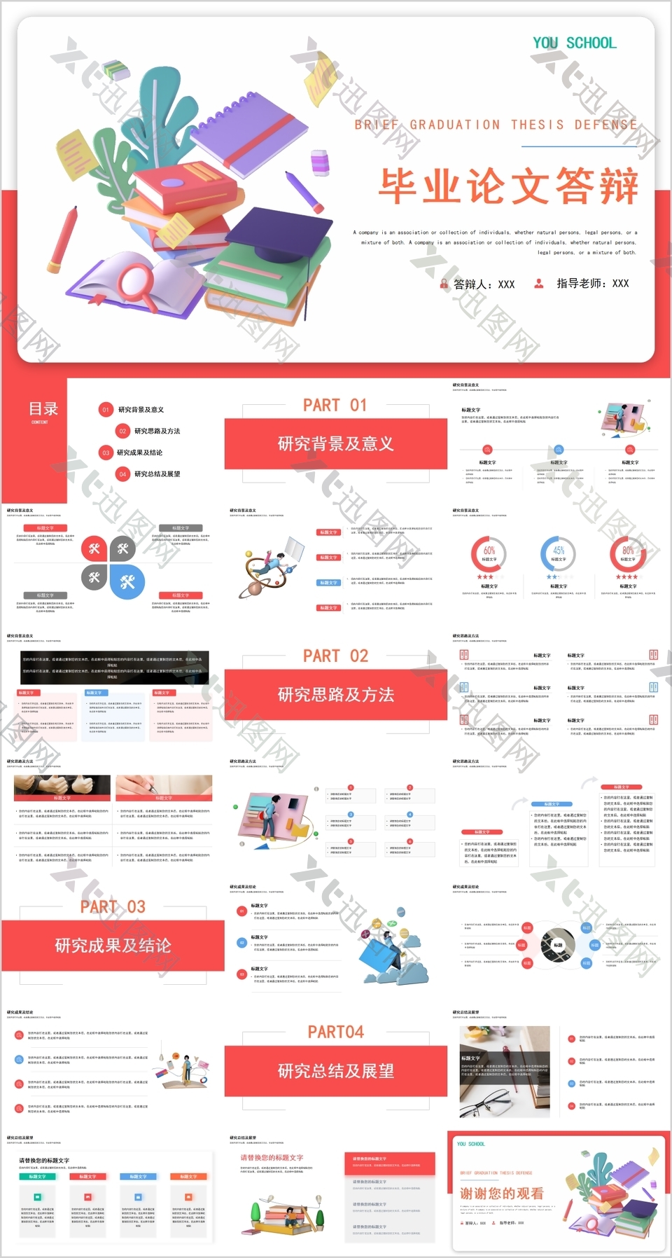 简约风毕业论文答辩学术报告PPT模板