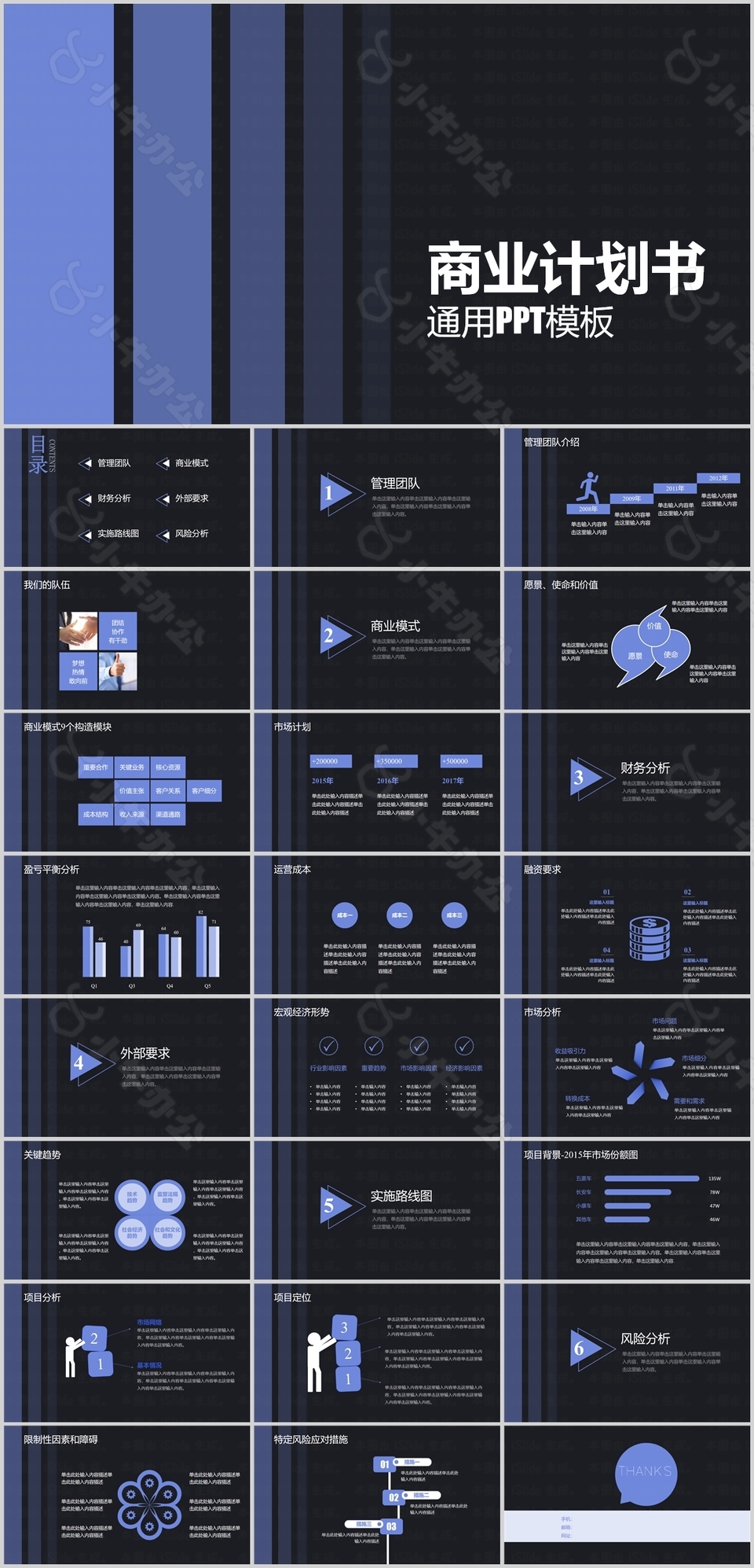 蓝色严谨实用商业计划书通用PPT模板