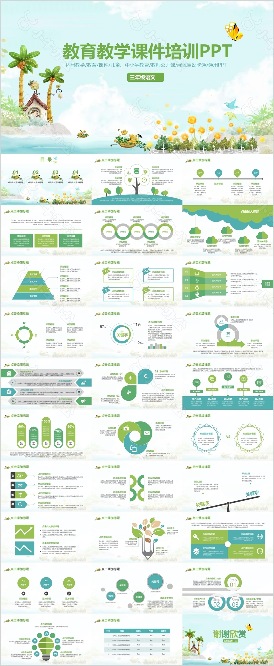 绿色清新中小学教育教学课件培训PPT模板