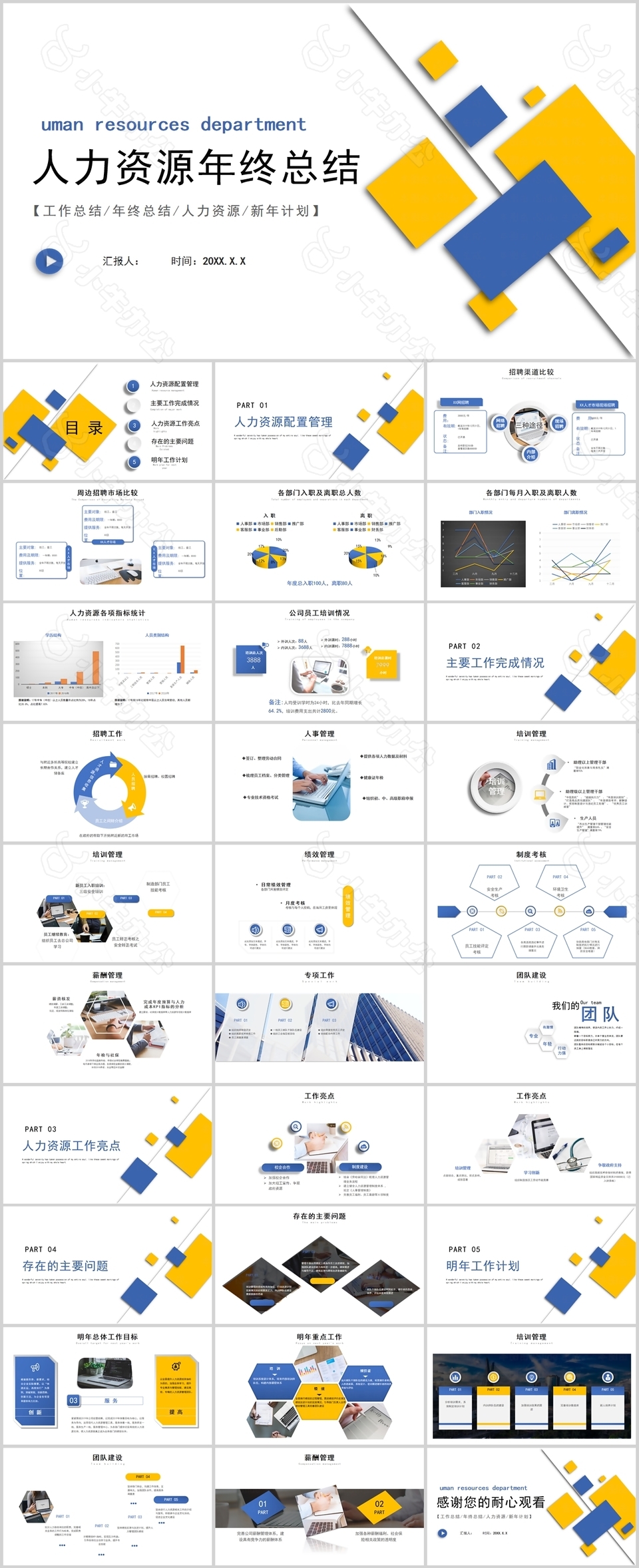 简约几何风人力资源年终总结PPT模板
