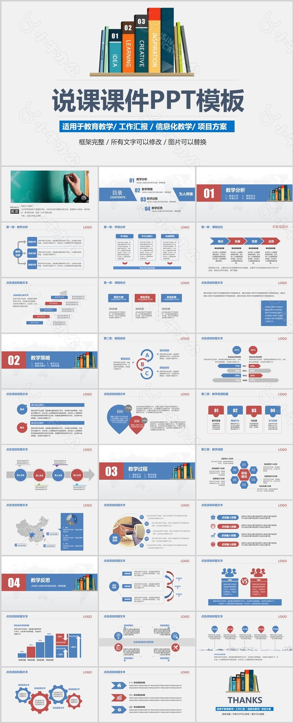 框架完整教育教学说课课件通用PPT模板