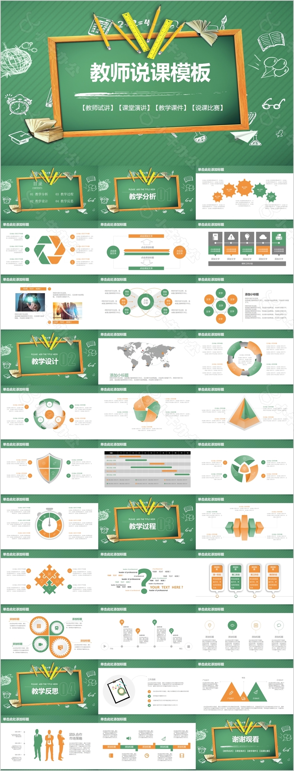 绿色教师说课课堂演讲教学课件PPT模板