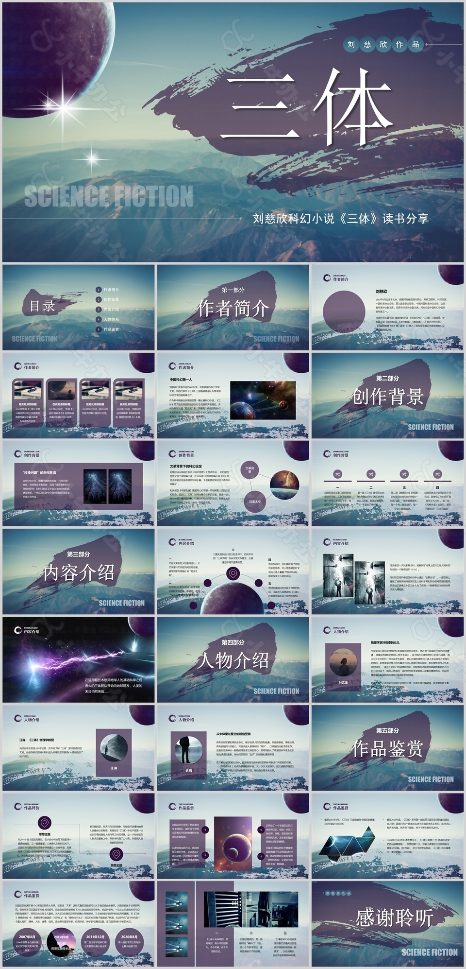 创意刘慈欣科幻小说三体读书笔记PPT素材