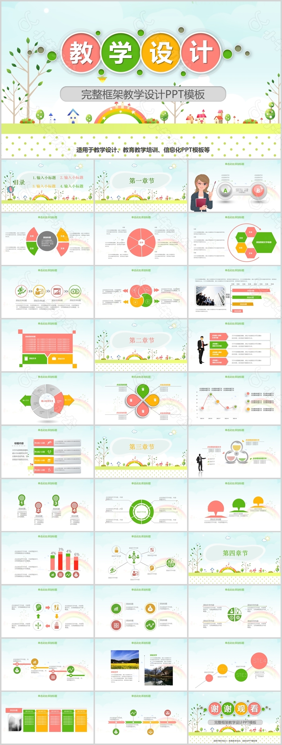 小清新完整框架教学设计课件PPT模板