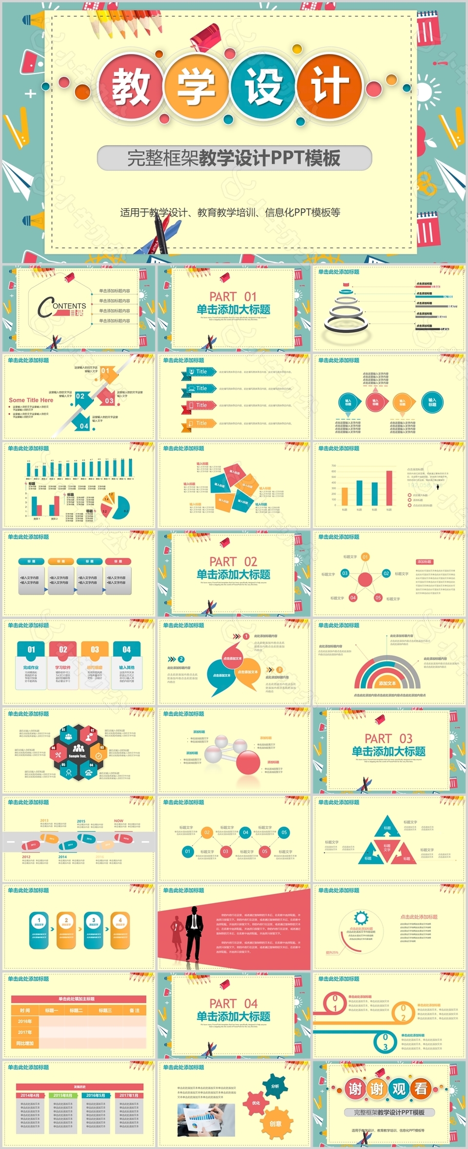 创意卡通完整框架教学设计课件PPT模板