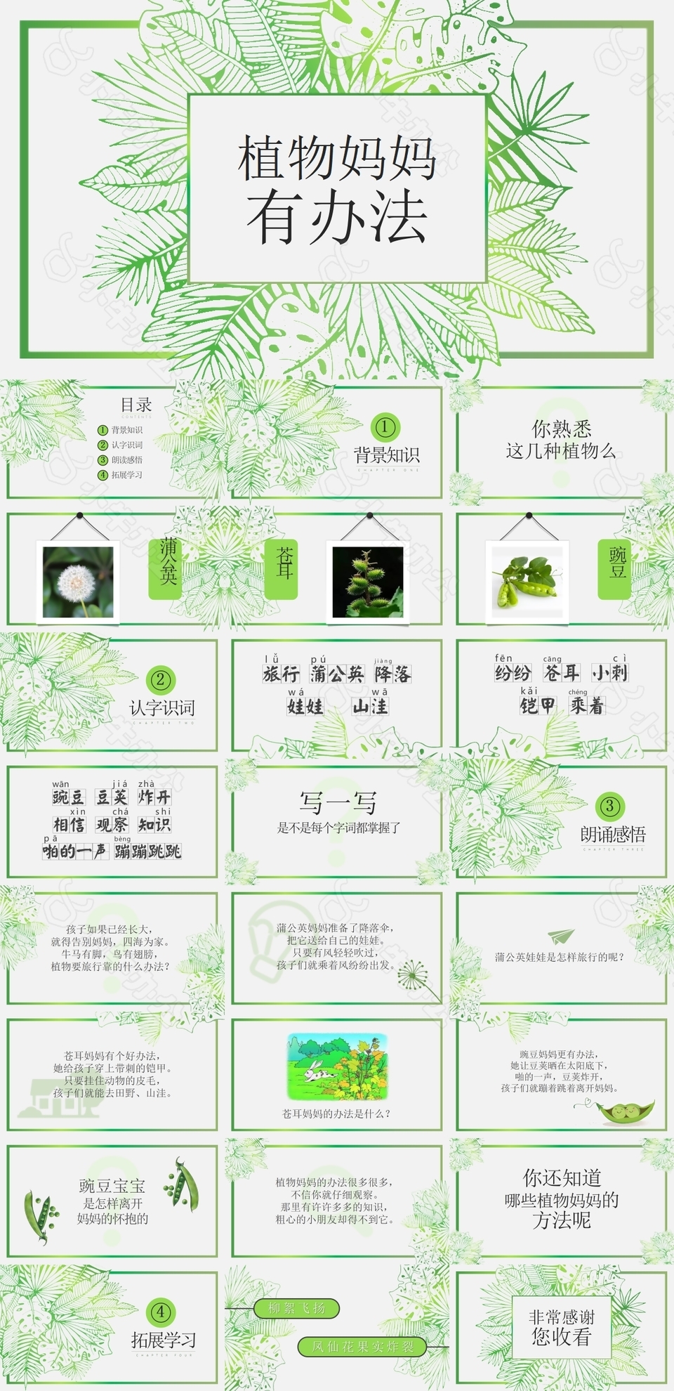 绿色植物妈妈有办法教学课件PPT模板