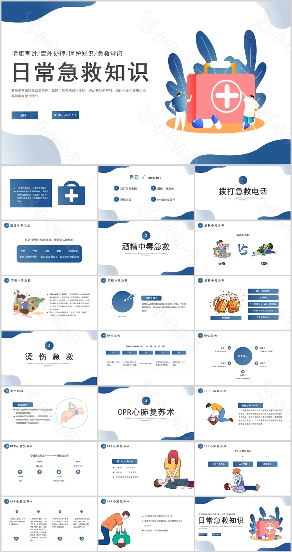 扁平商务风日常急救知识课件PPT模板