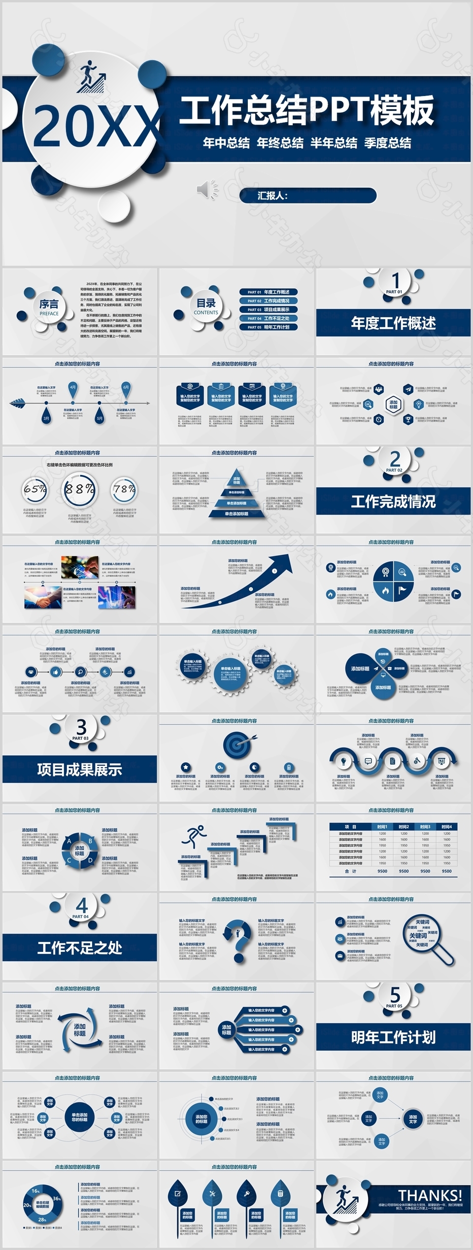 深蓝简约工作总结季度总结PPT模板