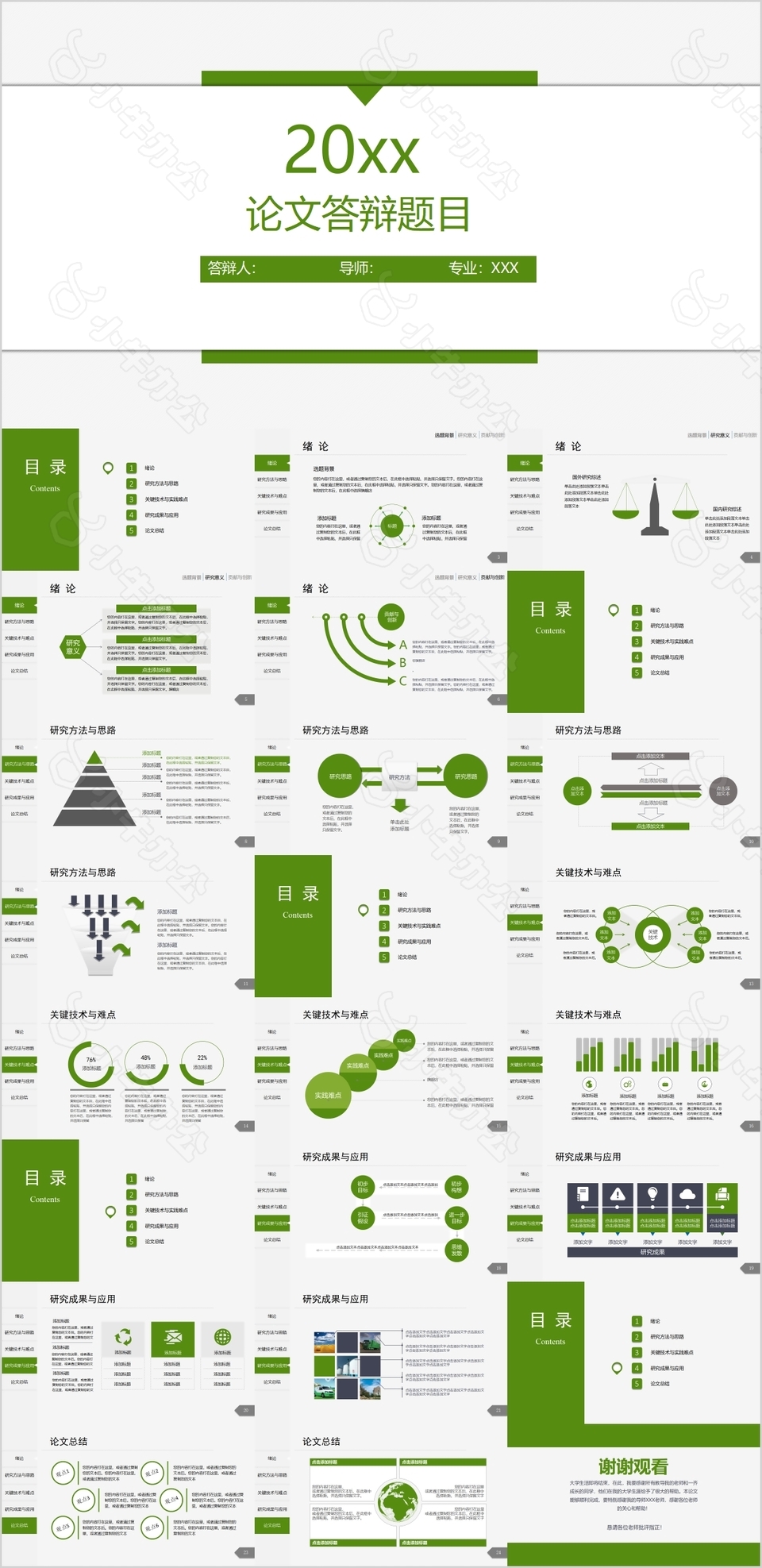 深绿清新论文答辩题目开题报告PPT模板