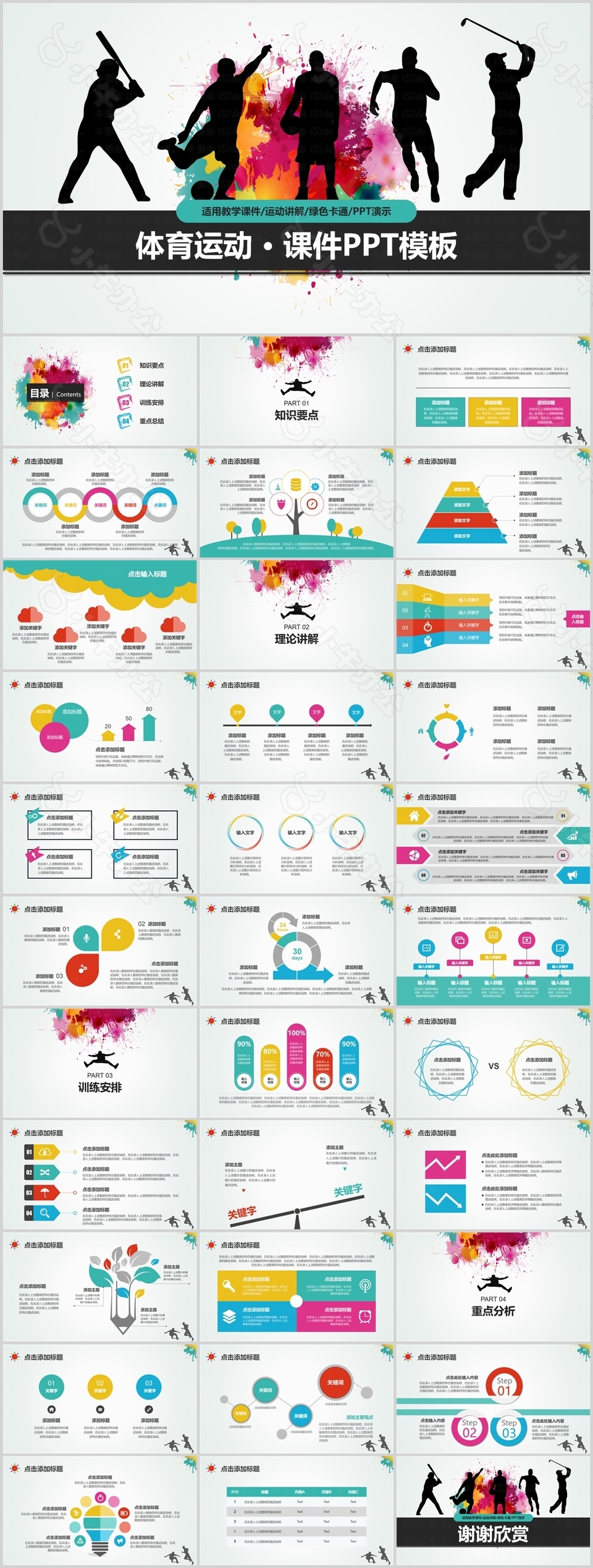 个性剪影风体育运动教学课件PPT模板