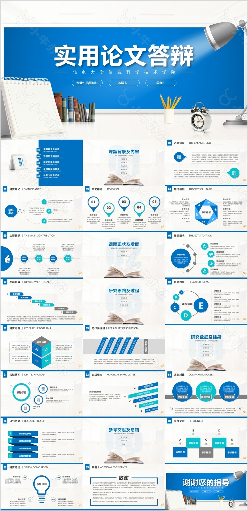 蓝色实用毕业论文答辩开题报告PPT模板