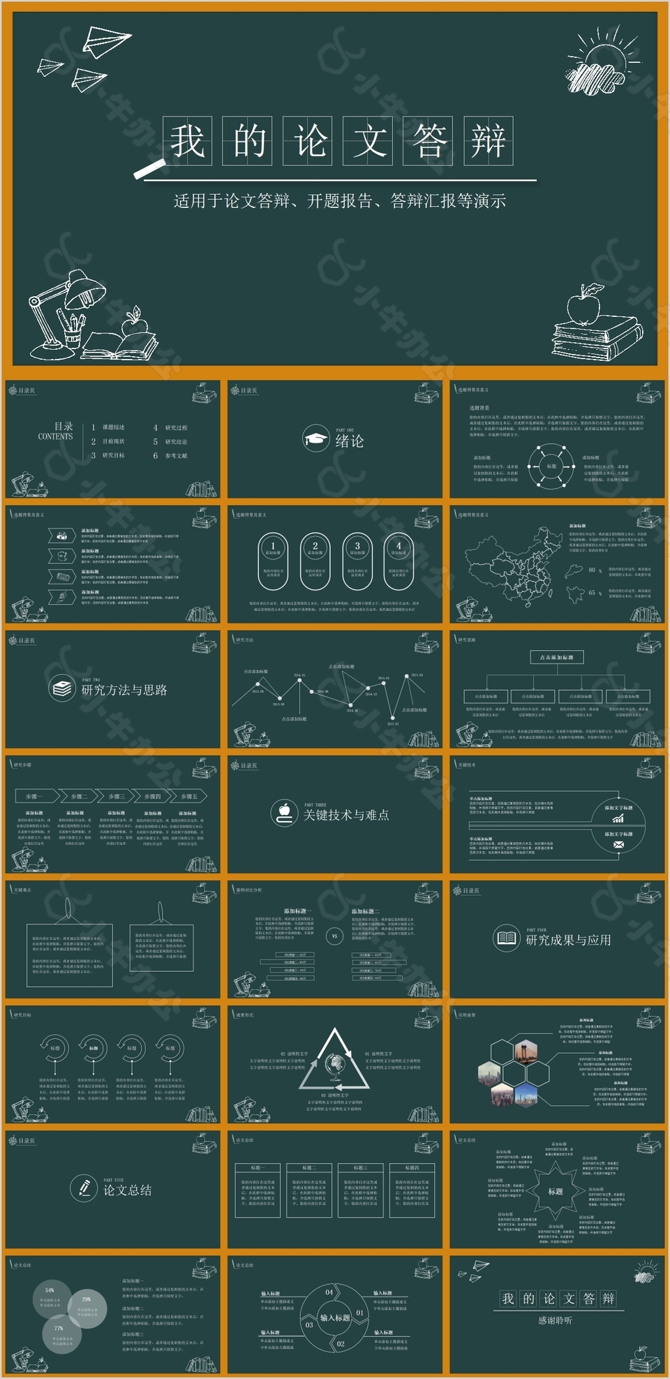 学术黑板风毕业论文答辩开题报告PPT素材