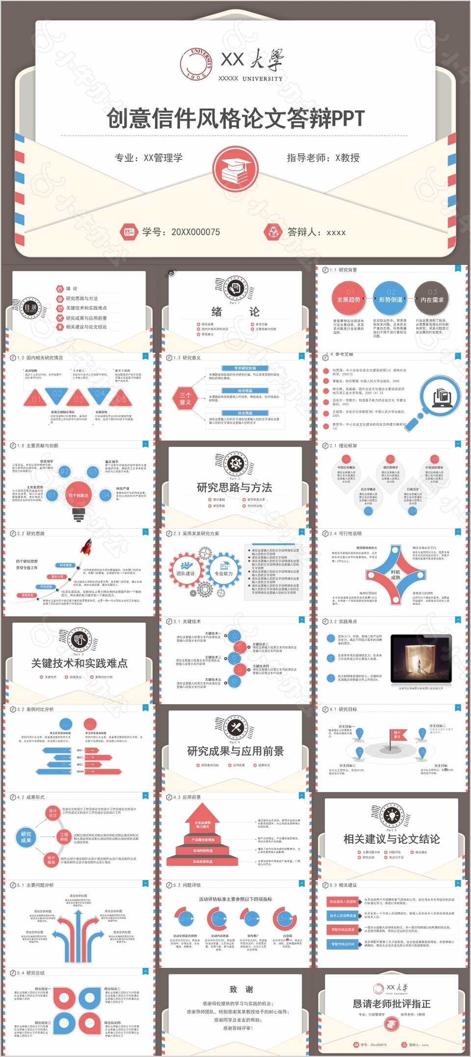 创意信件风格论文答辩开题报告PPT模板