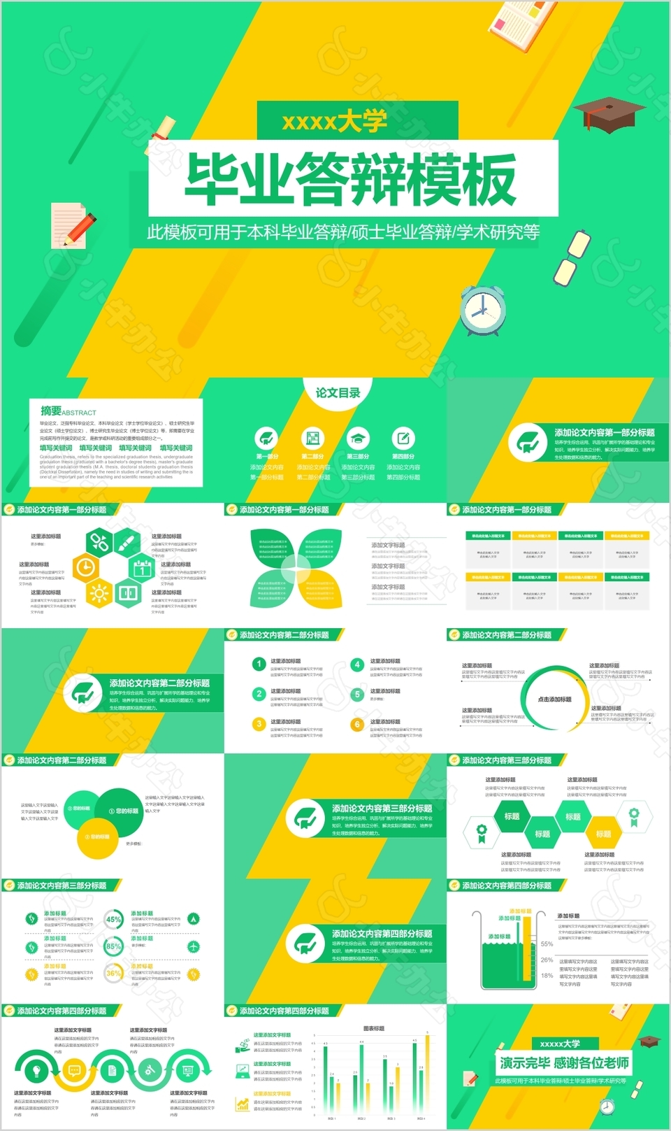 黄绿本科硕士毕业答辩开题报告PPT模板