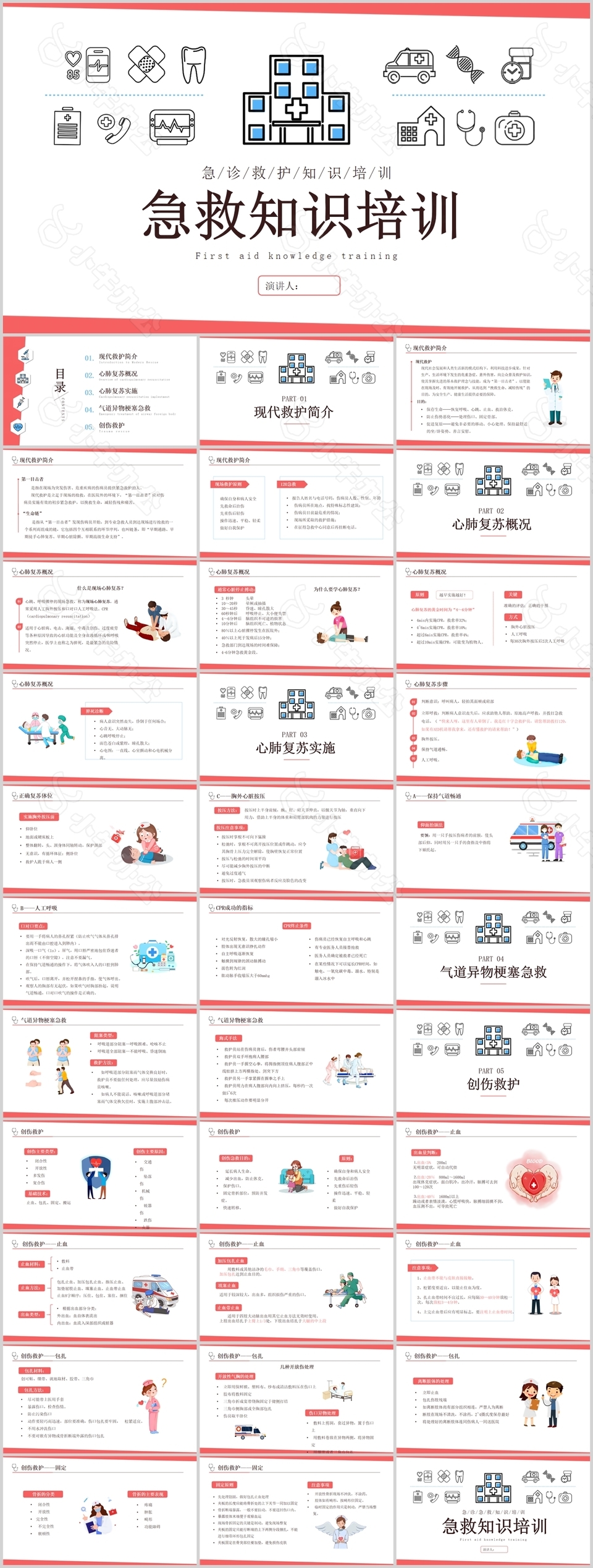 简约线条风急救知识培训课件PPT模板