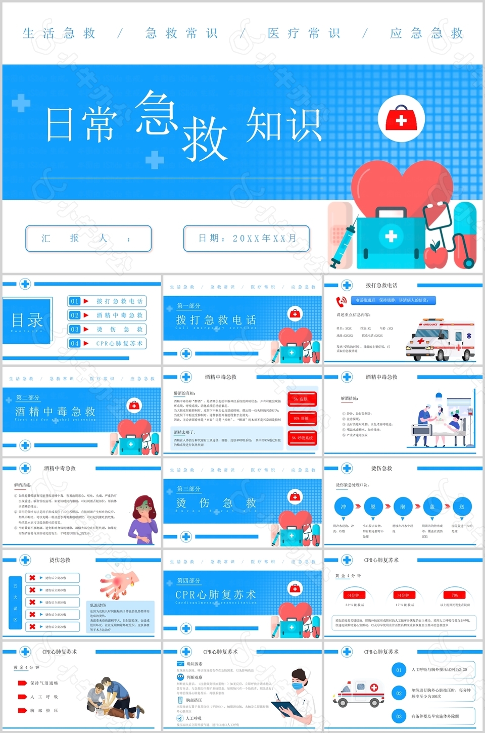 简约实用日常急救知识培训课件PPT模板