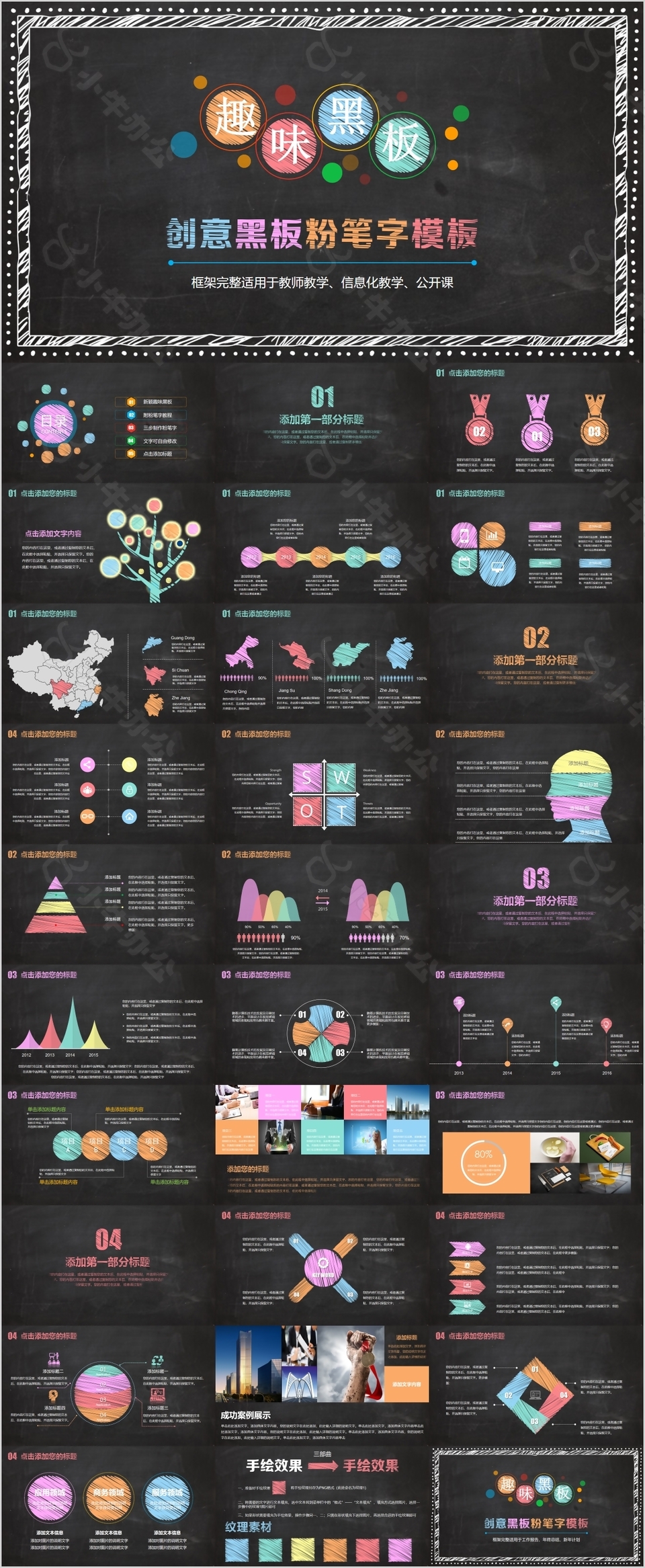 创意黑板粉笔字教学课件PPT模板
