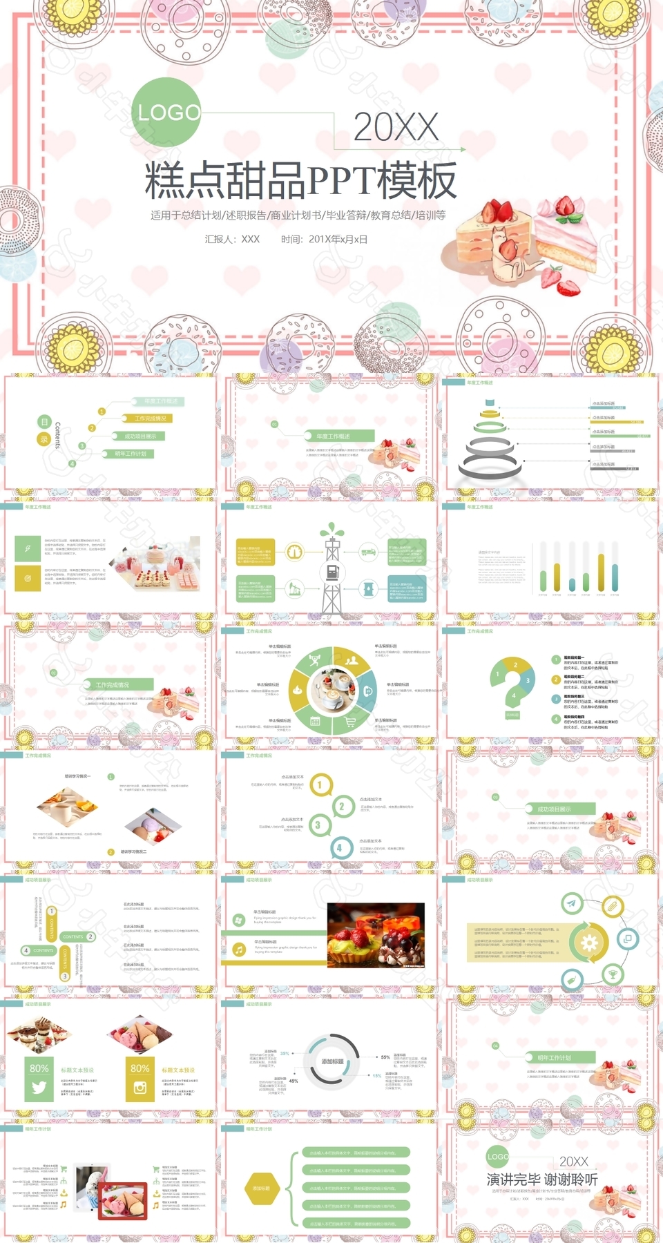 清新可爱简约糕点甜品PPT模板