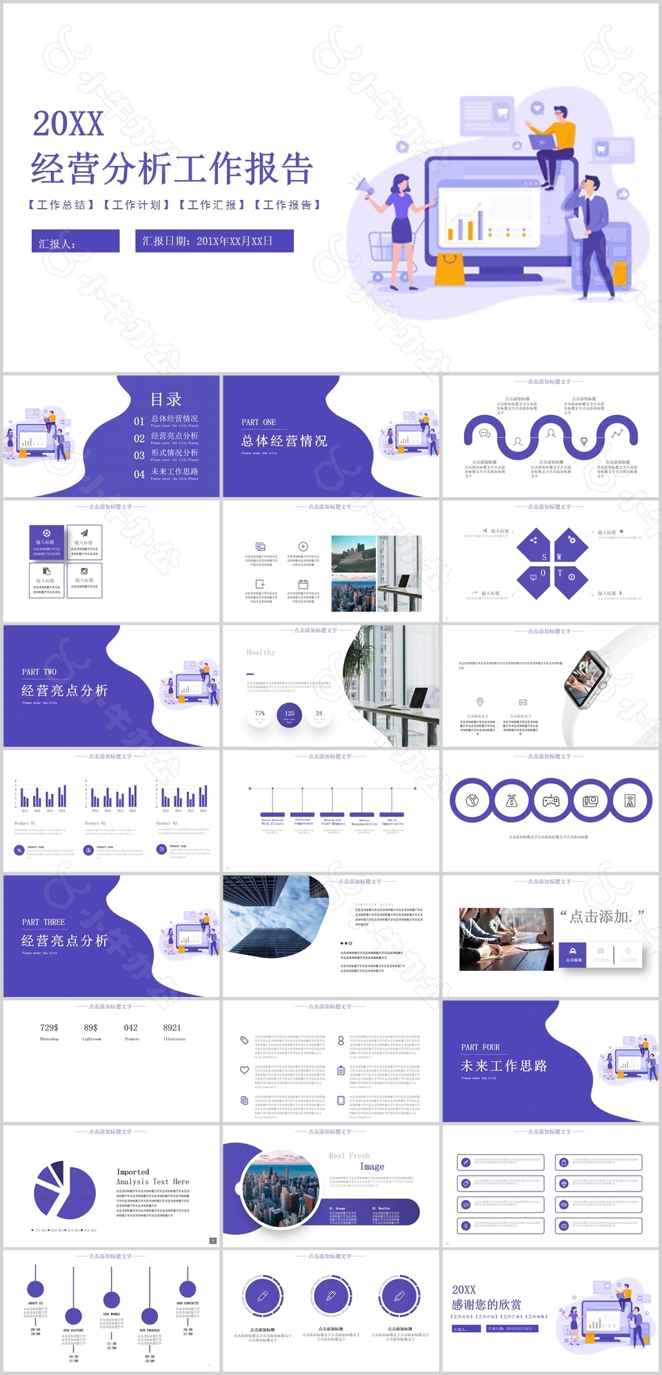 紫色扁平风经营分析工作报告PPT模板