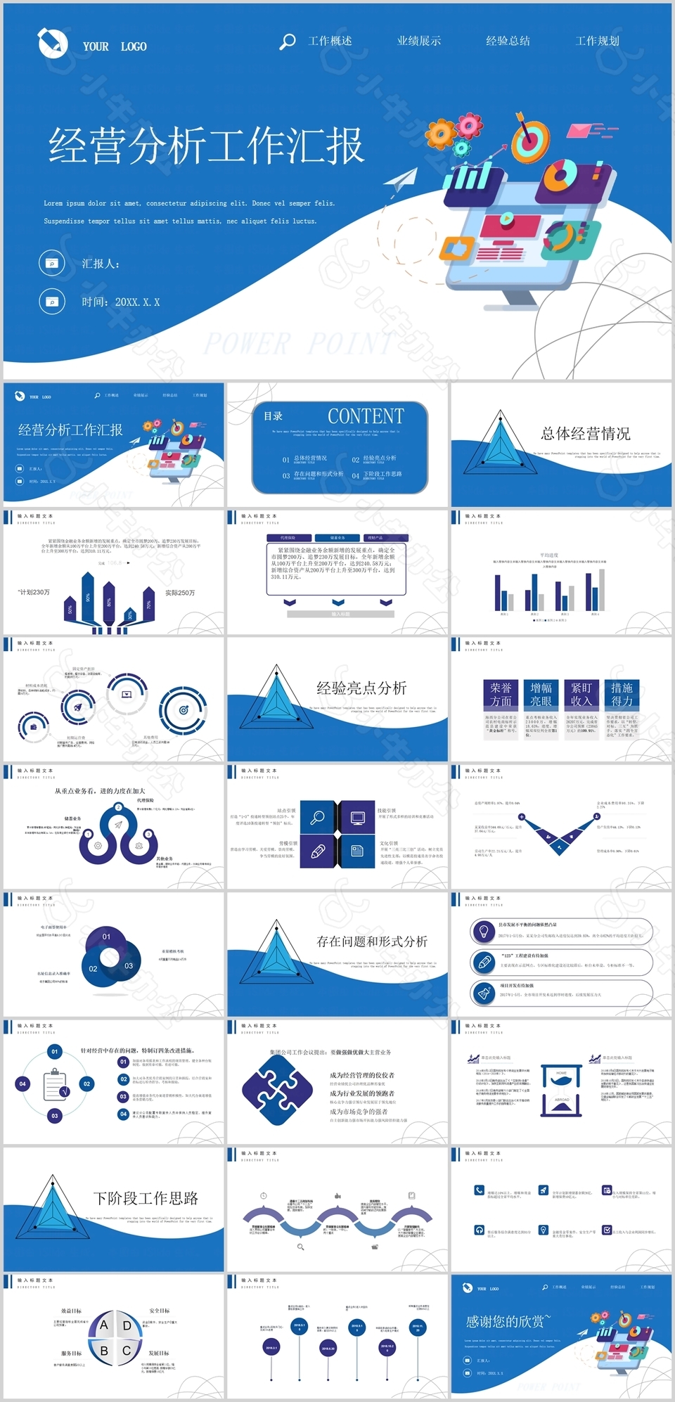 蓝色扁平风经营分析工作汇报PPT模板