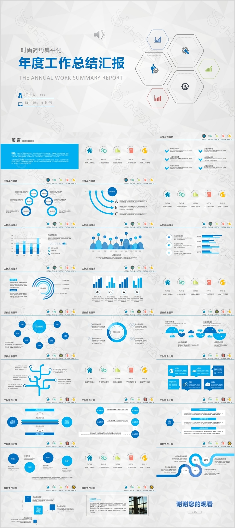 时尚简约扁平化年度工作总结汇报PPT模板