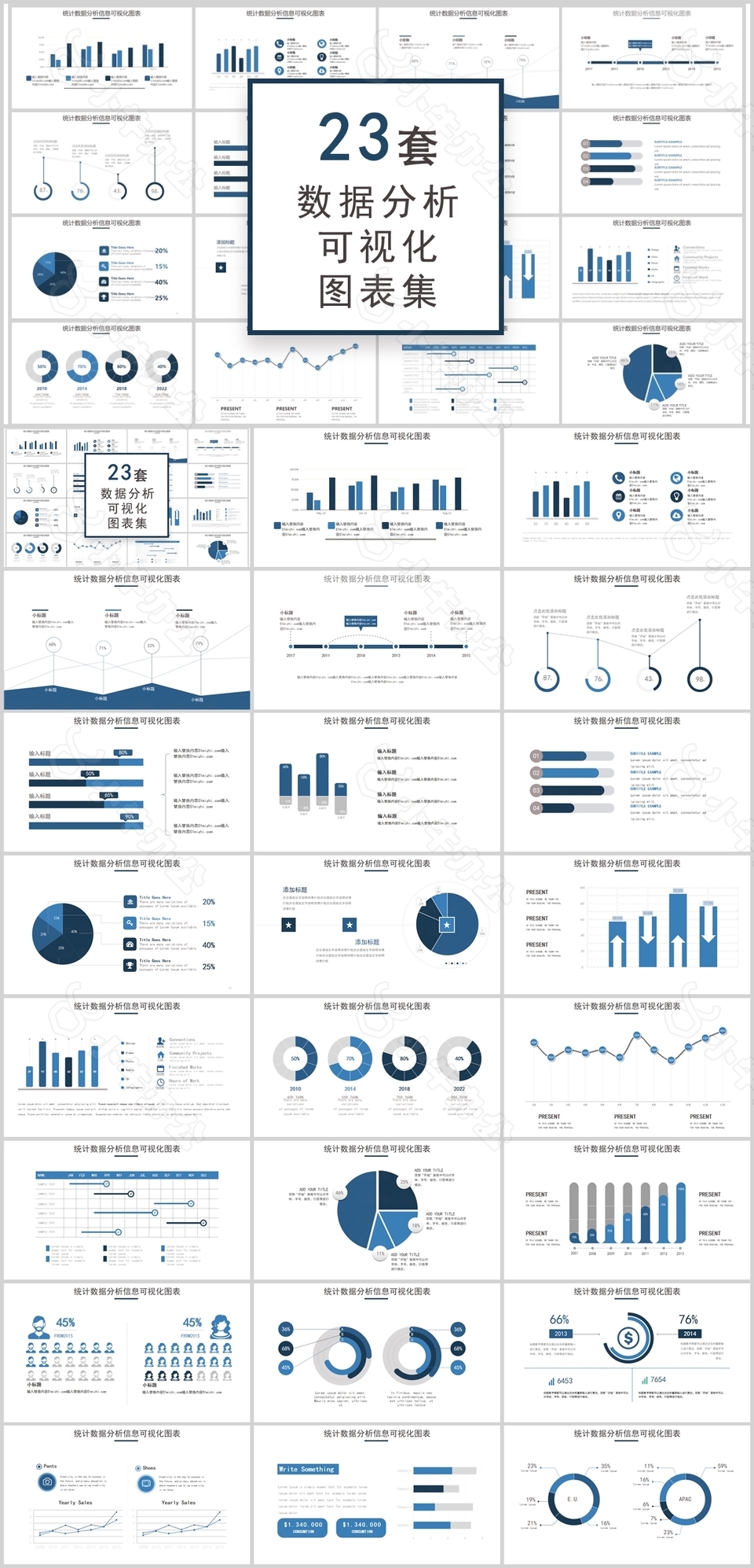 23套数据分析可视化图表集PPT模板