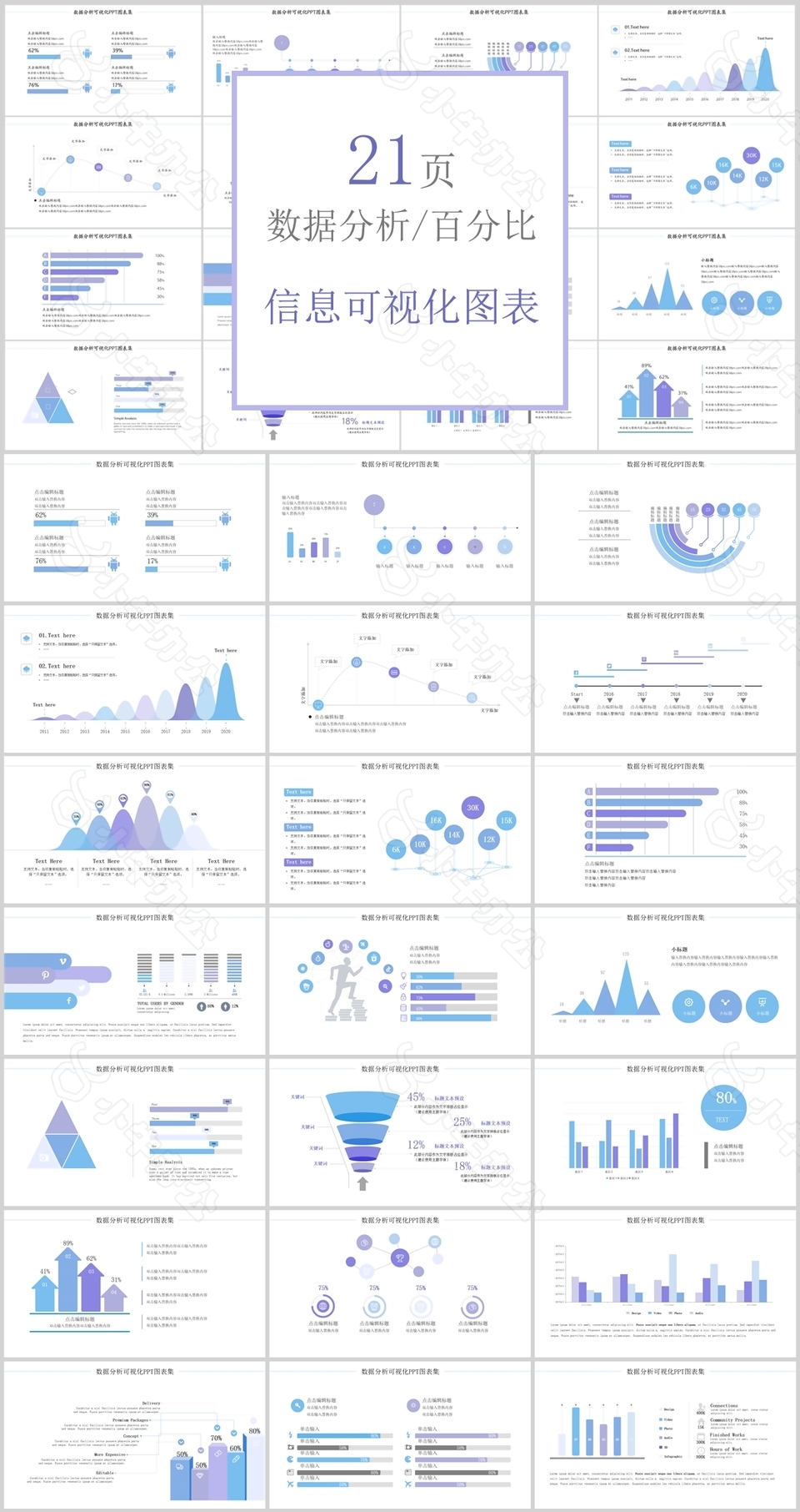 21套数据分析百分比信息可视化图表PPT