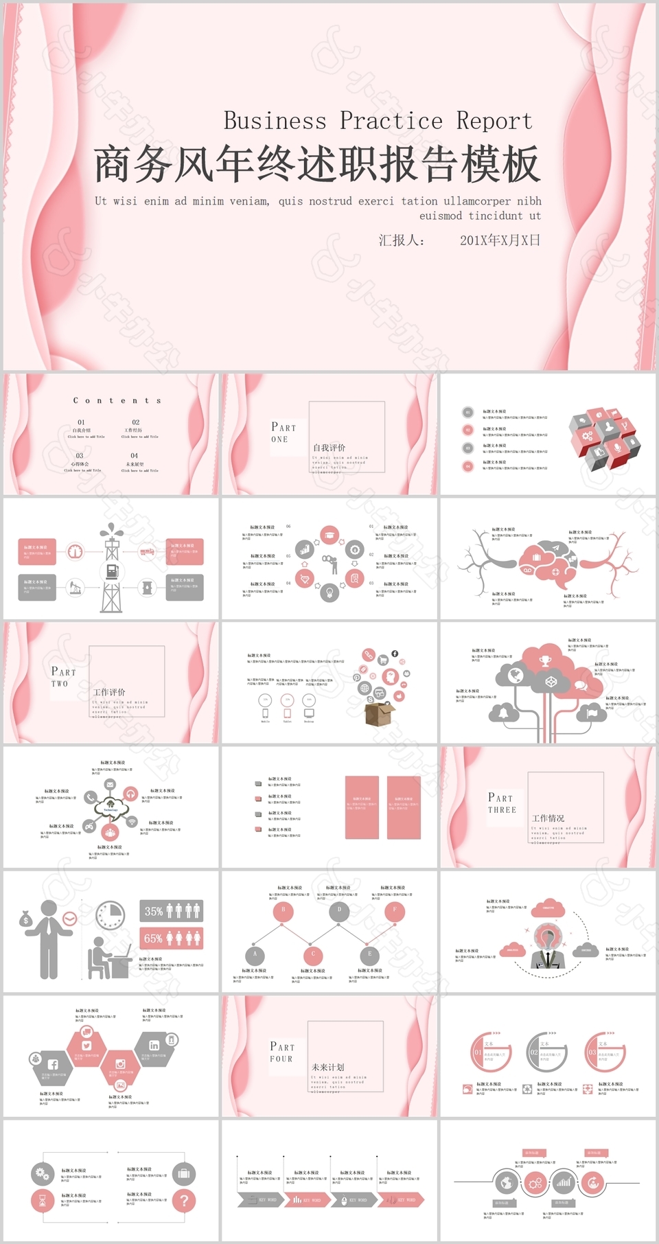 粉色商务风年终述职报告PPT模板