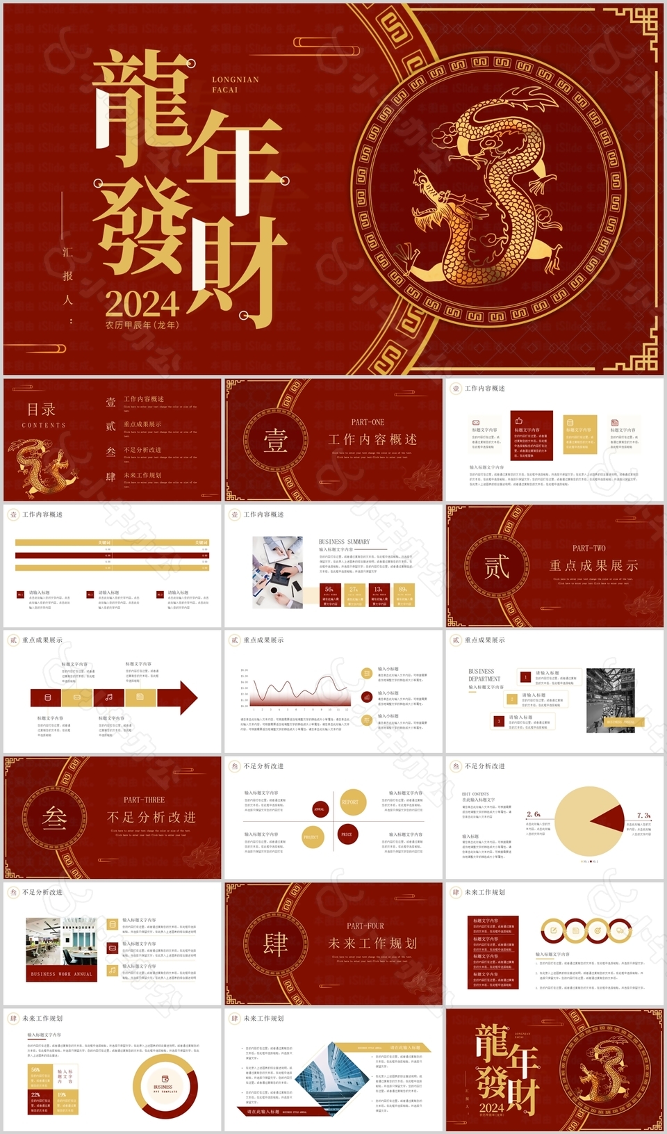 2024国风龙年发财工作述职报告PPT