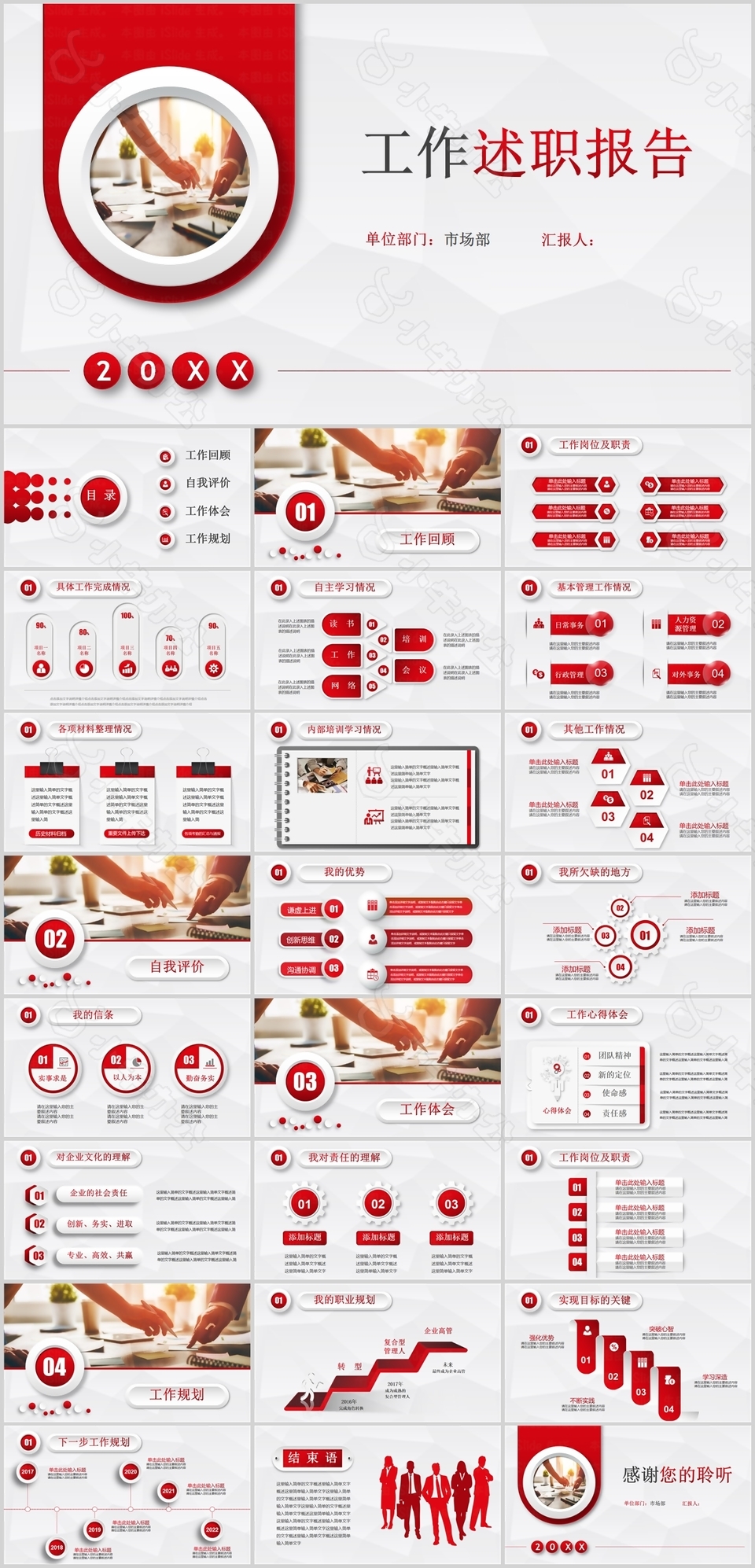 个性红色简约市场工作述职报告PPT模板