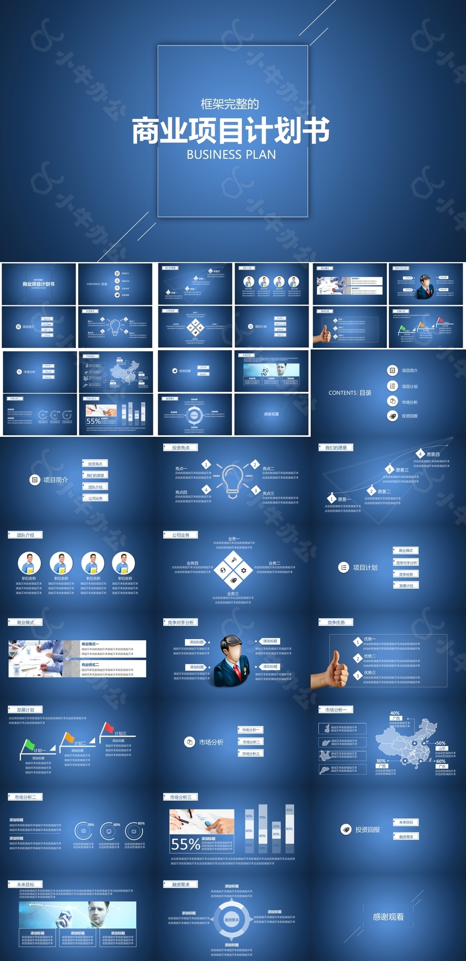 创意蓝色沉稳大气商业项目计划书PPT素材