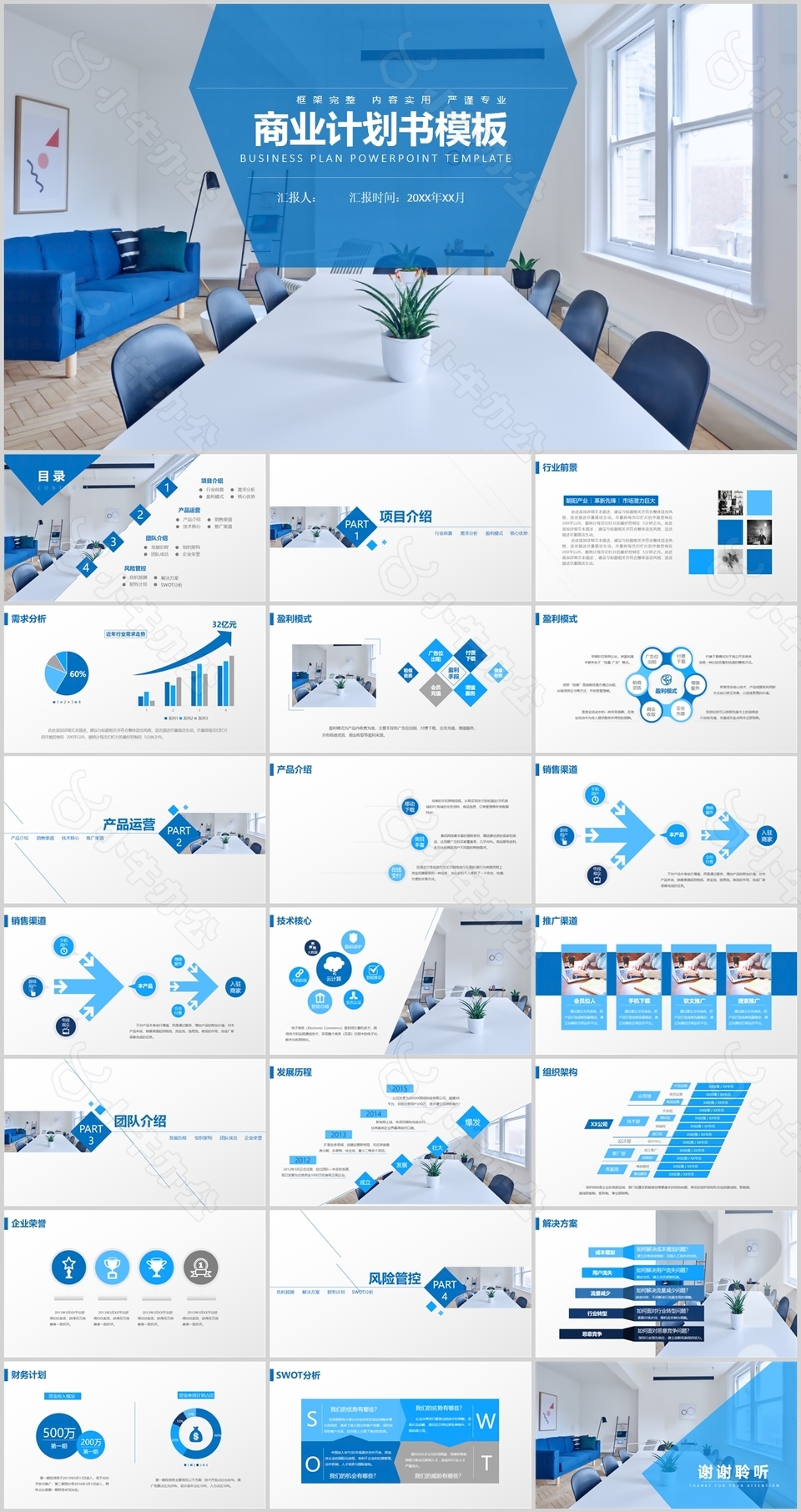 蓝色严谨实用商业计划书通用PPT模板