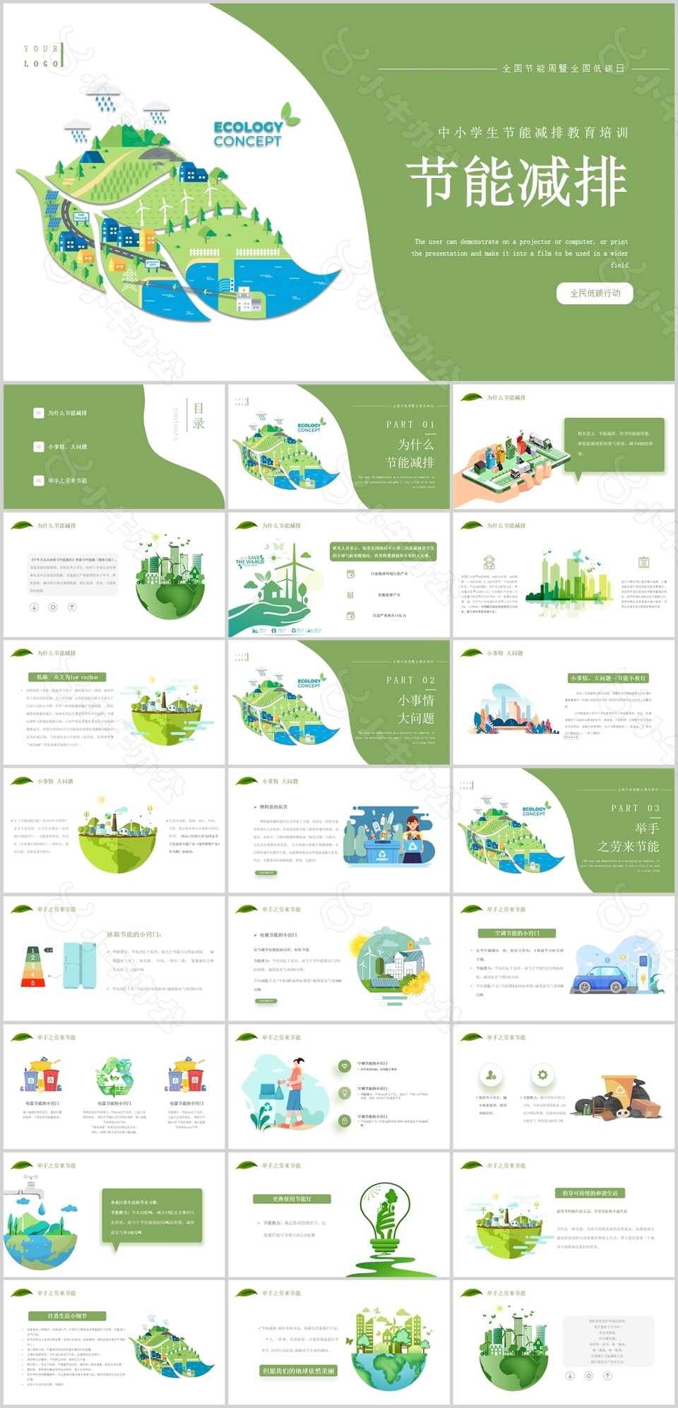 中小学生节能减排教育培训课件PPT模板