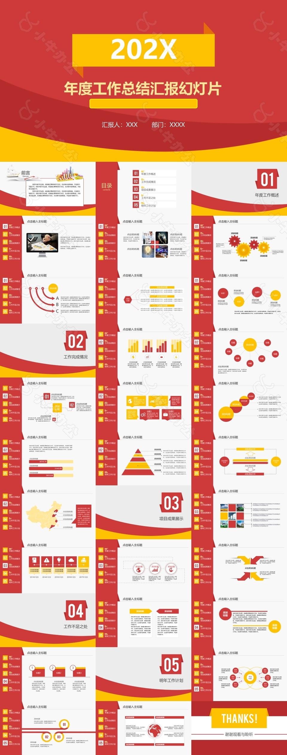 红色年度工作总结汇报幻灯片模板