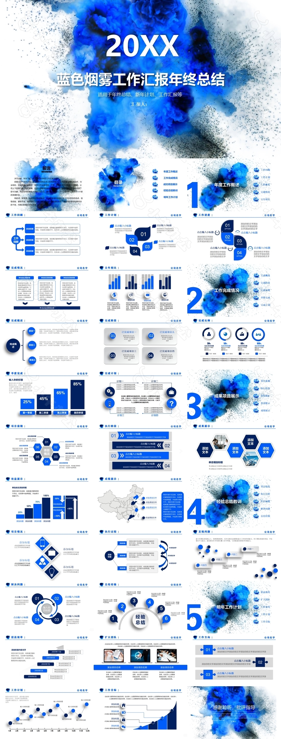 蓝色烟雾工作汇报年终总结PPT模板