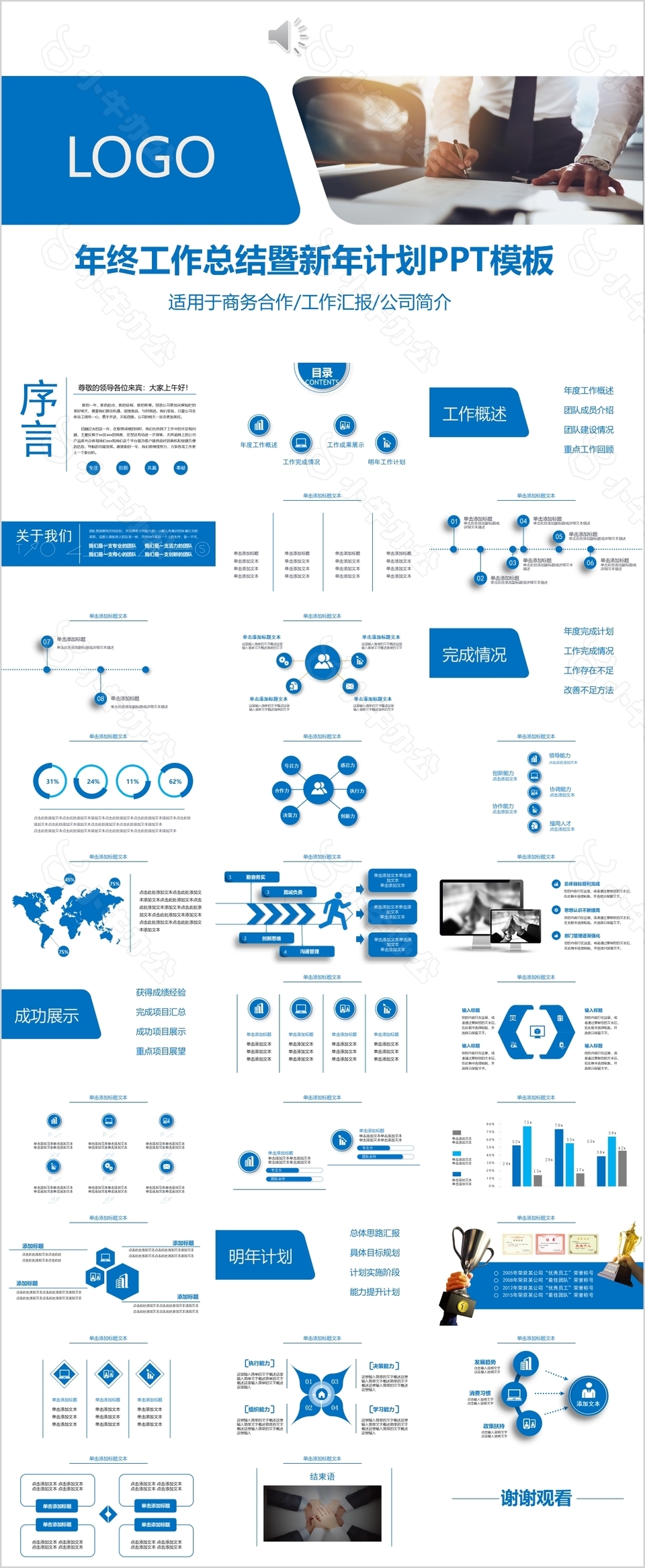 蓝色年终工作总结暨新年计划PPT模板