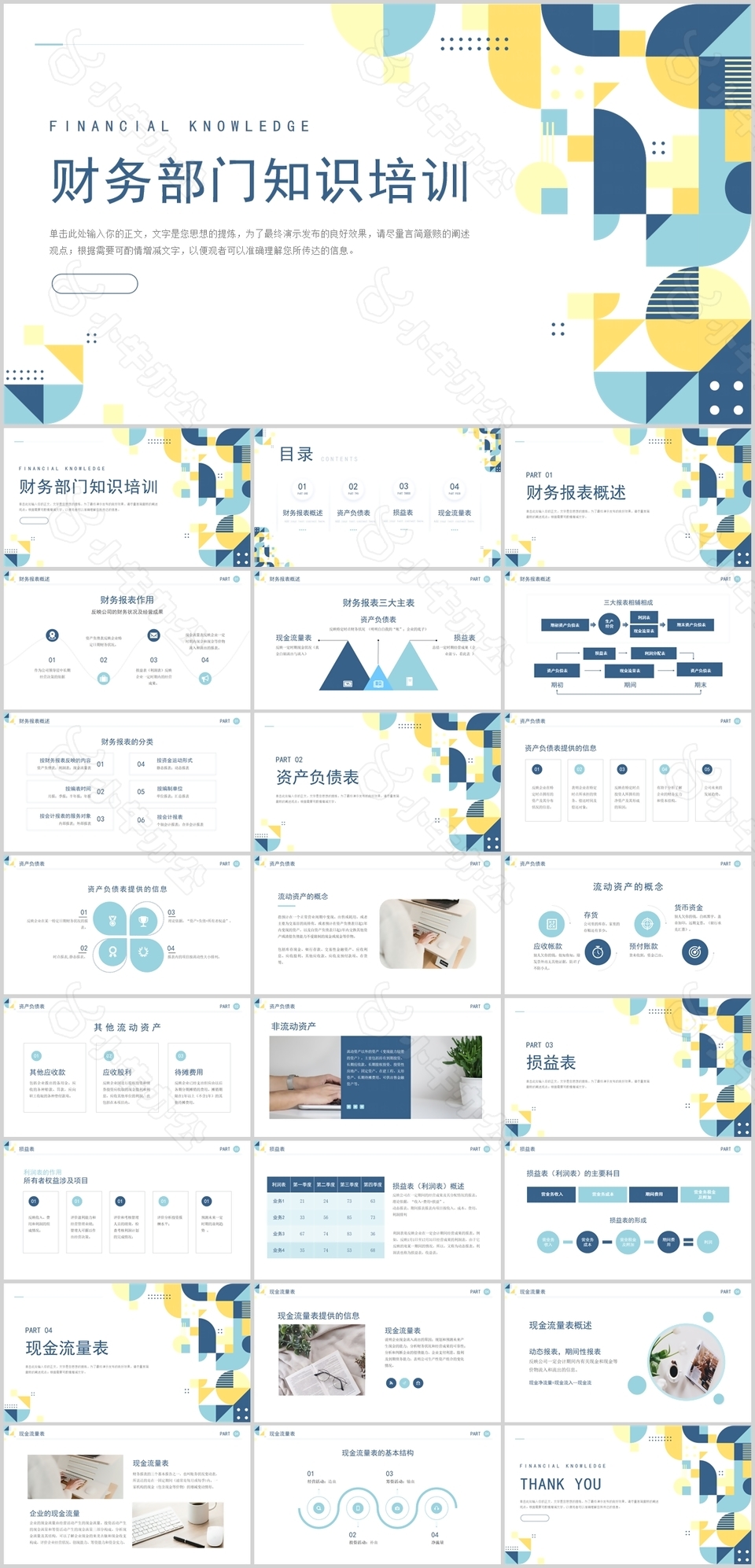 商务几何风财务部门知识培训课件PPT模板