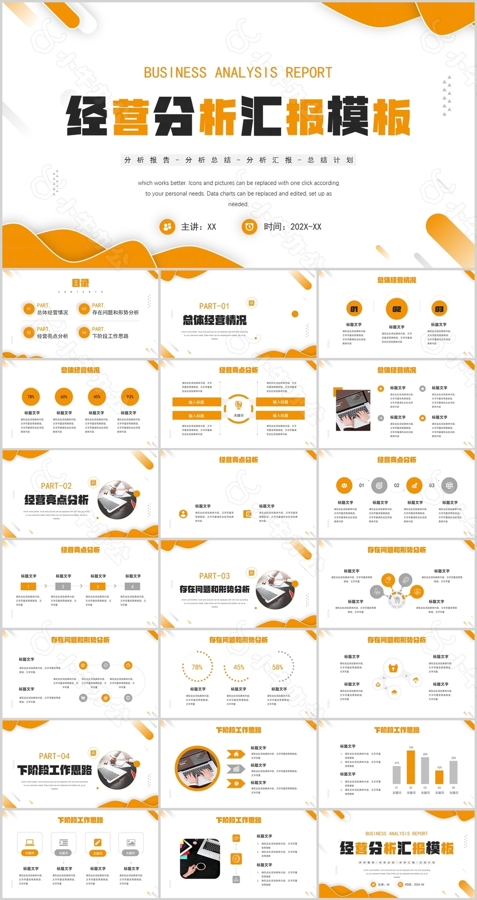 简约橙色系经营分析工作汇报PPT模板