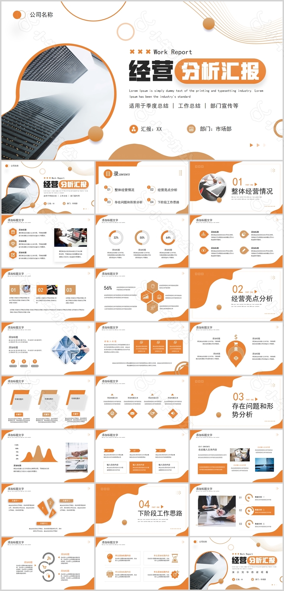 橙色系经营分析工作汇报PPT模板
