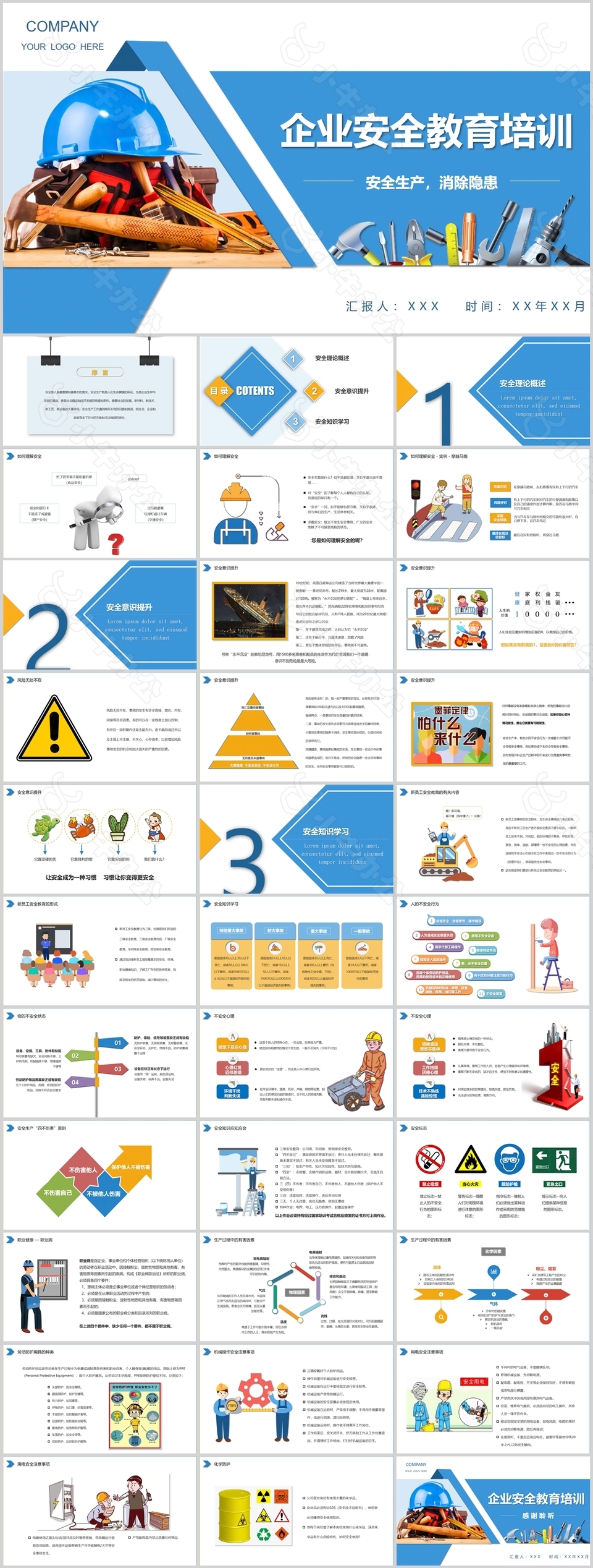 经典蓝色企业安全教育培训课件PPT模板