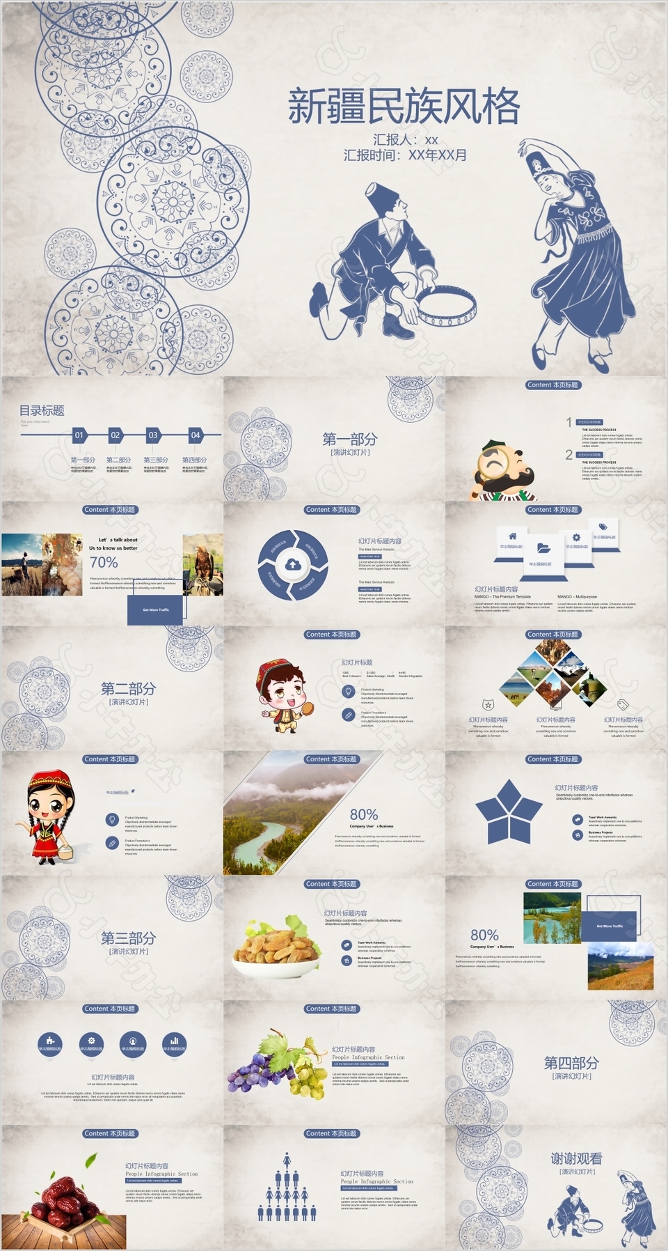 新疆民族风格旅游宣传介绍PPT模板