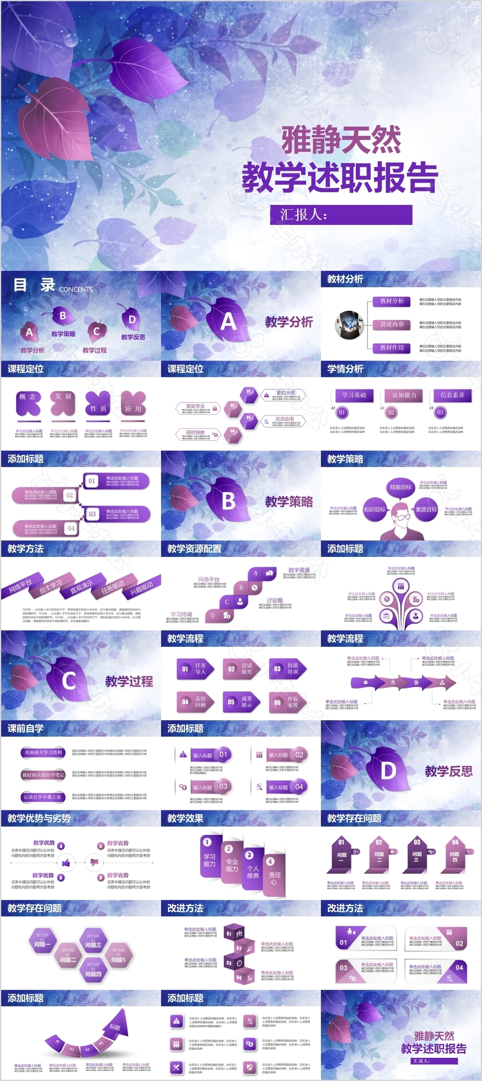 雅静天然教学述职报告PPT模板