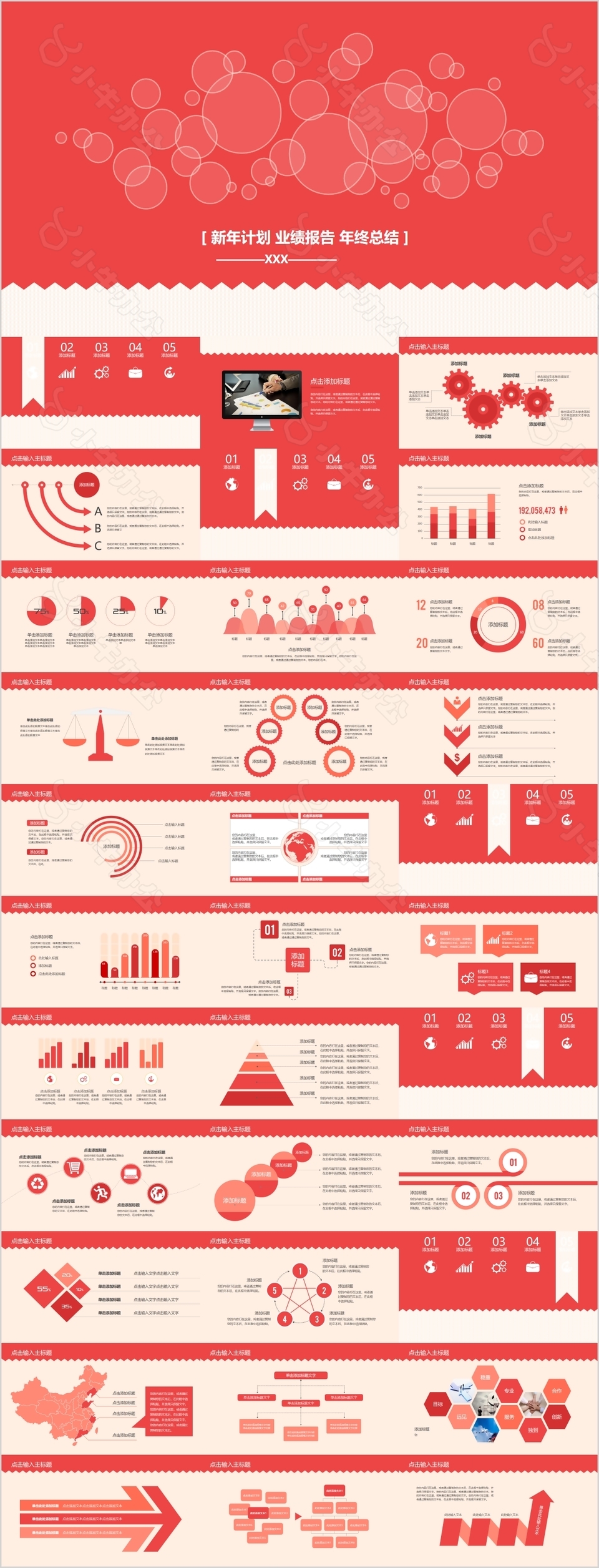 红色新年计划业绩报告年终总结PPT模板
