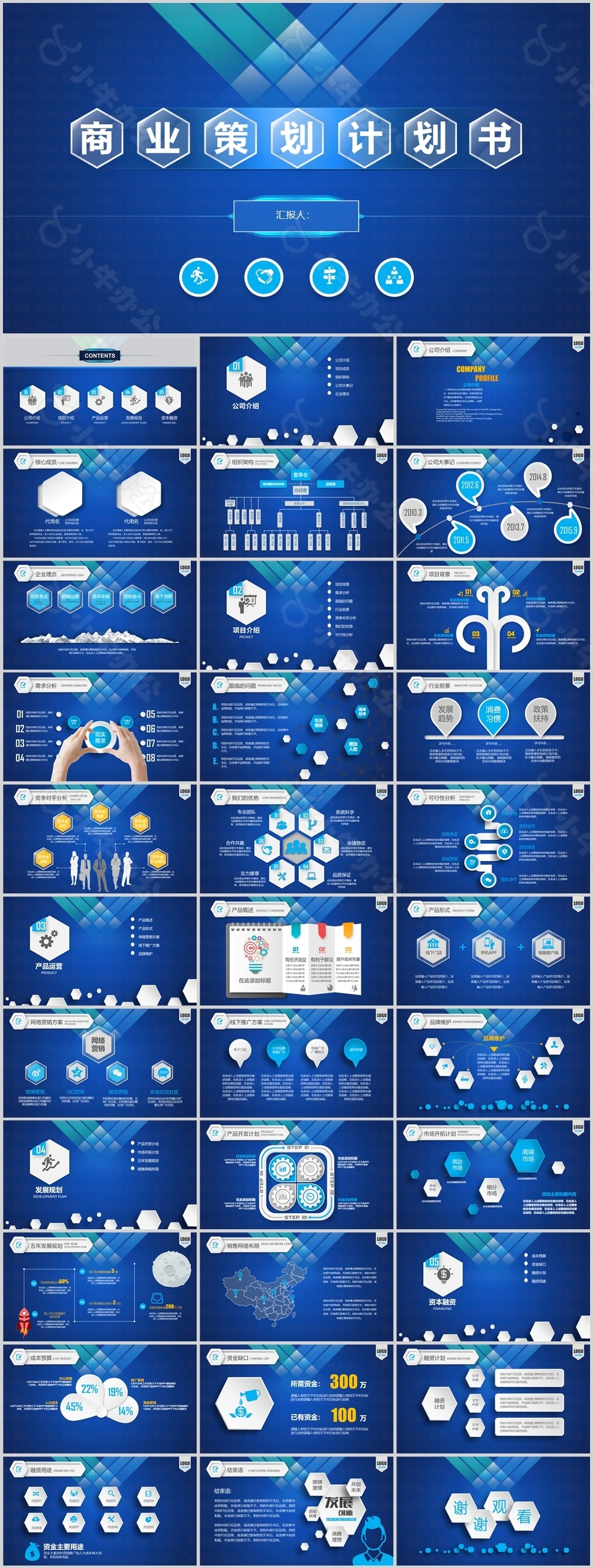 蓝色高端大气商业策划计划书PPT模板