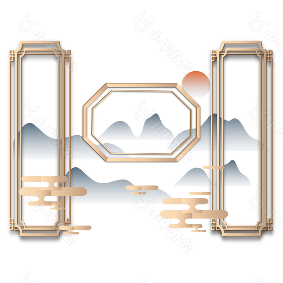 古风山水图案边框素材下载