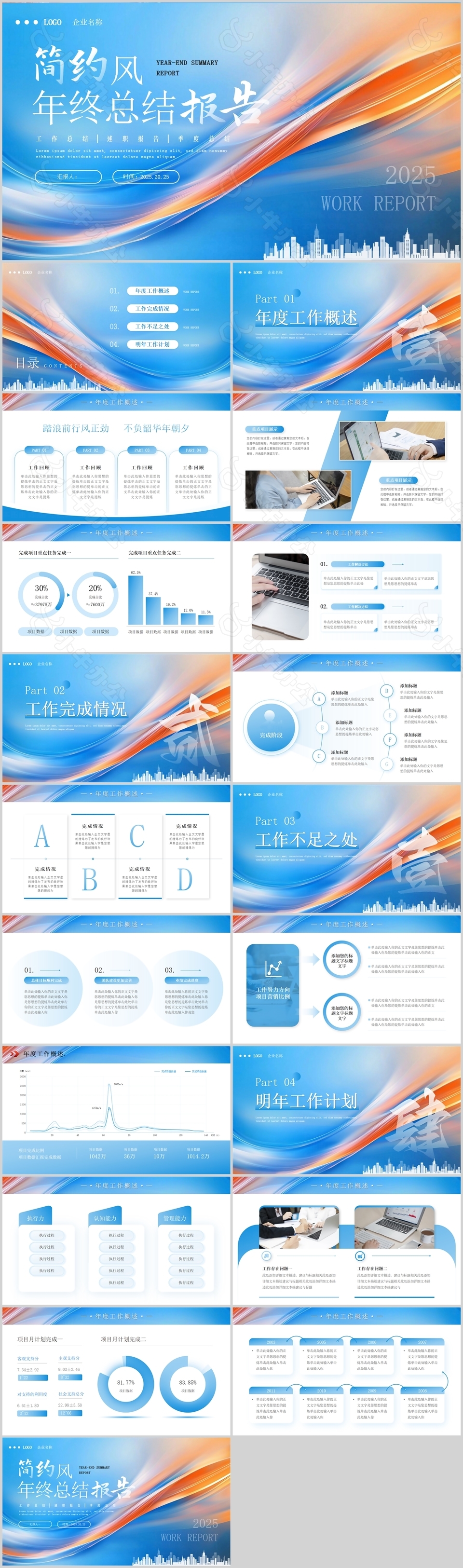 2025简约风蓝色年度总结报告ppt