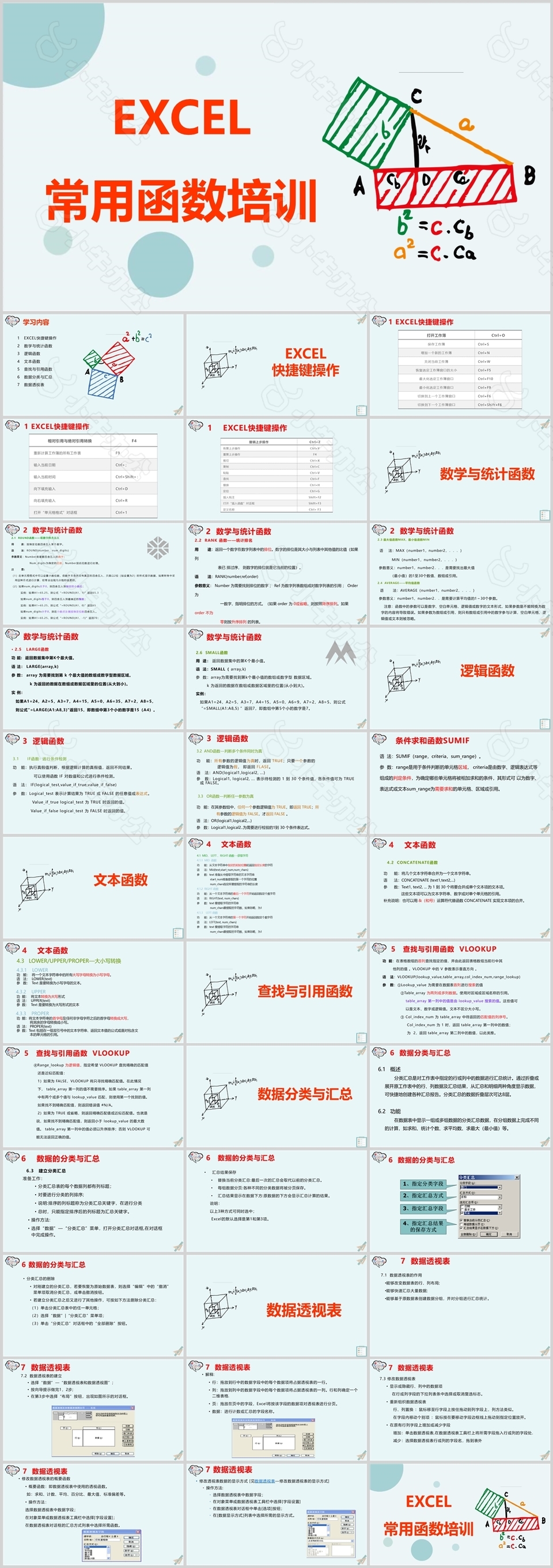 清新手绘风Excel常用函数培训课件