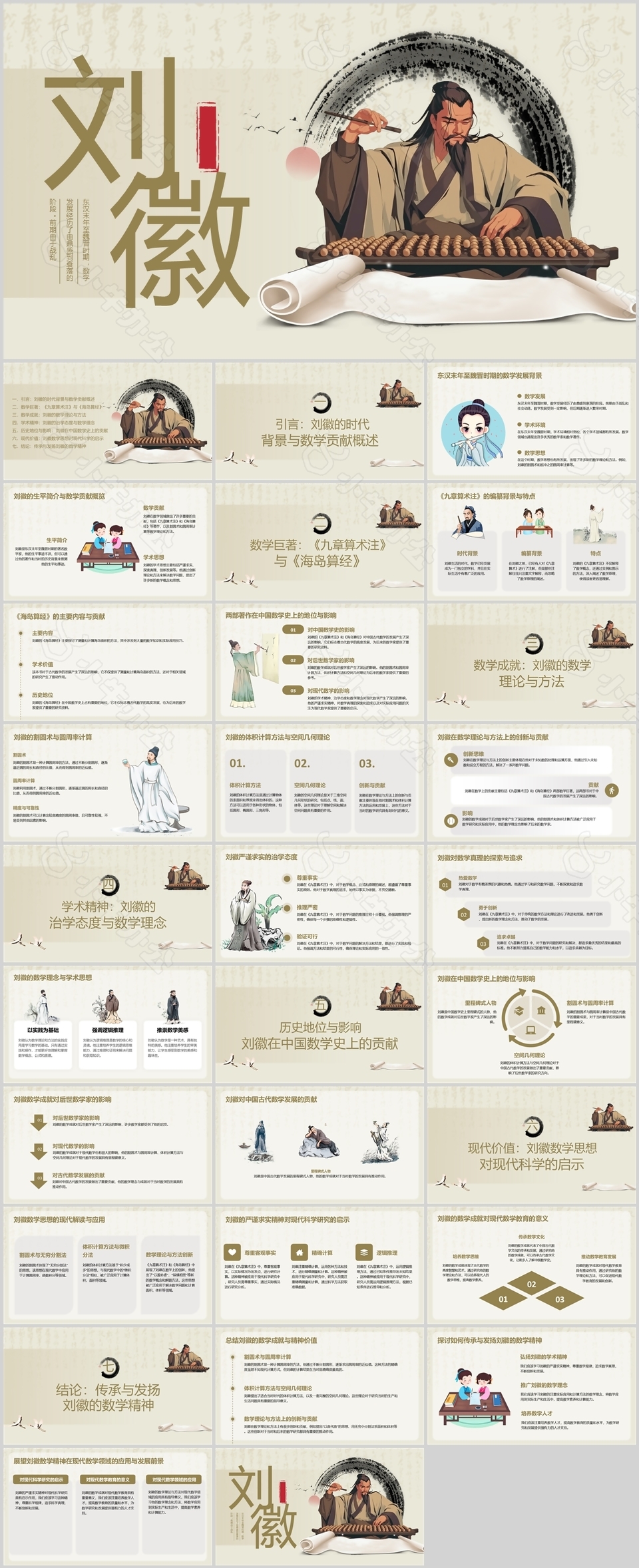 古典手绘风数学家刘徽人物介绍课件