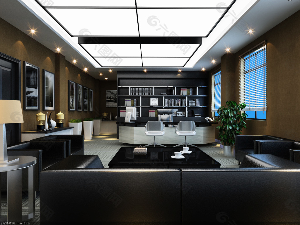 一张现代黑白灰风格办公室的设计效果图