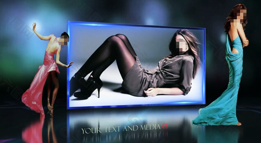时尚模特视频相框三维场景展示AE模板